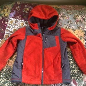 Boys Lands’ End orange fleece jacket, size 7